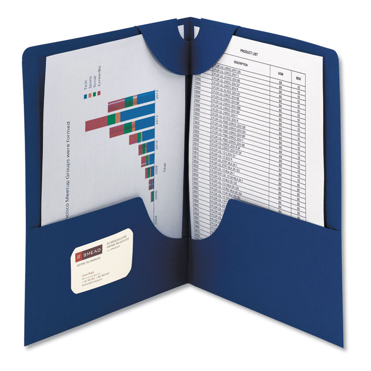 Lockit Two-Pocket Folders in Textured Stock, Accommodates (100) 11 x 8.5 Sheets, Dark Blue, 25/Box