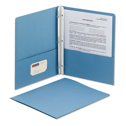 Two-Pocket Folder with Tang Strip Style Fasteners, Accommodates (100) 11 x 8.5 Sheets, Blue, 25/Box
