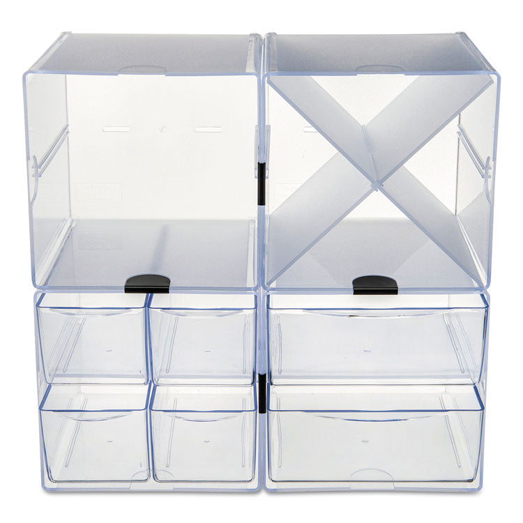 Stackable Cube Organizer, X Divider, 4 Compartments, Plastic, 6 x 7.2 x 6, Clear