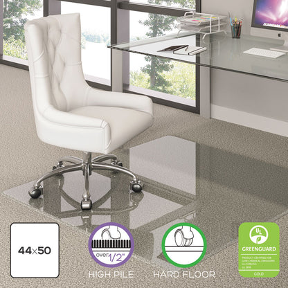 Premium Glass Chair Mat for Flat to Plush Pile Carpeted and Hard Floors, Rectangular, Polished Edges, 44" x 50", Clear