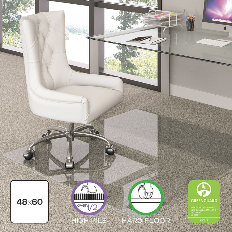 Premium Glass Chair Mat for Flat to Plush Pile Carpeted and Hard Floors, Rectangular, Polished Edges, 48" x 60", Clear