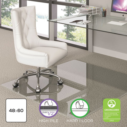 Premium Glass Chair Mat for Flat to Plush Pile Carpeted and Hard Floors, Rectangular, Polished Edges, 48" x 60", Clear