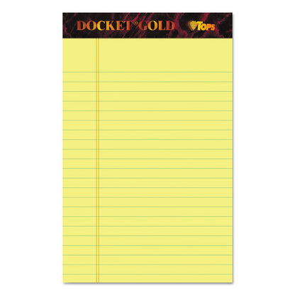 Docket Gold Ruled Perforated Pads, Narrow Rule, (50) Canary Yellow 5 x 8 Sheets, 12/Pack