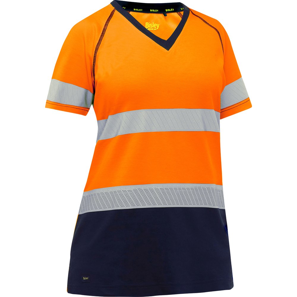Bisley Workwear by PIP T R CL2 Women's S.sleevet-shirt W/NAVY Bottom