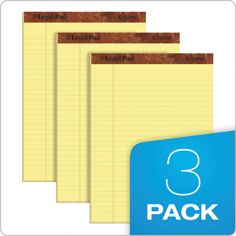 "The Legal Pad" Ruled Perforated Pads, Wide/Legal Rule, (50) Canary Yellow 8.5 x 11 Sheets, 3/Pack