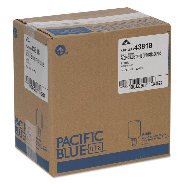Pacific Blue Ultra Foam Soap Manual Dispenser Refill, Antimicrobial, Unscented, 1,200 mL, 4/Carton