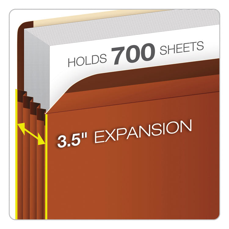 Premium Reinforced Expanding File Pockets, 3.5" Expansion, Letter Size, Red Fiber, 10/Box