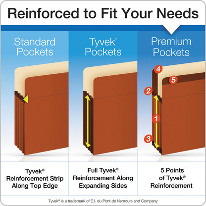 Premium Reinforced Expanding File Pockets, 3.5" Expansion, Letter Size, Red Fiber, 10/Box