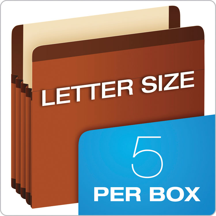 Premium Reinforced Expanding File Pockets, 5.25" Expansion, Legal Size, Red Fiber, 5/Box
