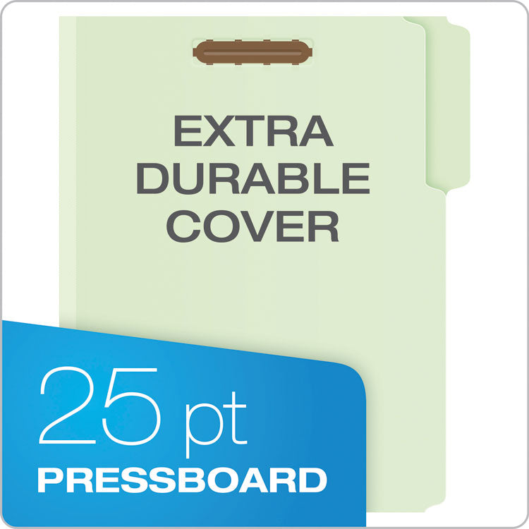 Heavy-Duty Pressboard Folders with Embossed Fasteners, 1/3-Cut Tab, Expands 1", 2 Fasteners, Letter Size, Green, 25/Box