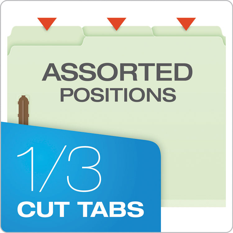 Heavy-Duty Pressboard Folders with Embossed Fasteners, 1/3-Cut Tab, Expands 1", 2 Fasteners, Letter Size, Green, 25/Box