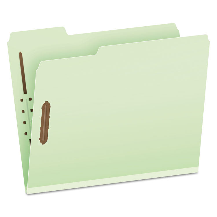 Heavy-Duty Pressboard Folders with Embossed Fasteners, 1/3-Cut Tab, Expands 1", 2 Fasteners, Letter Size, Green, 25/Box
