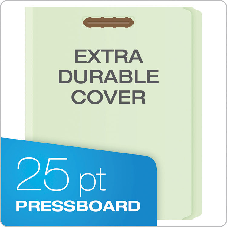 Heavy-Duty Pressboard Folders with Embossed Fasteners, Straight Tab, Expands 2", 2 Fasteners, Letter Size, Green, 25/Box