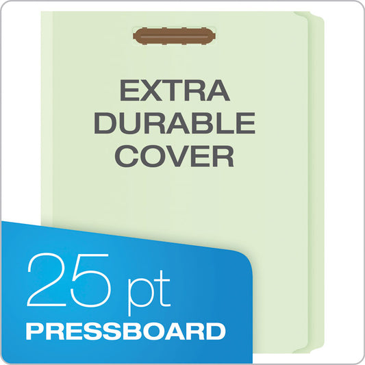 Heavy-Duty Pressboard Folders with Embossed Fasteners, Straight Tab, Expands 2", 2 Fasteners, Letter Size, Green, 25/Box