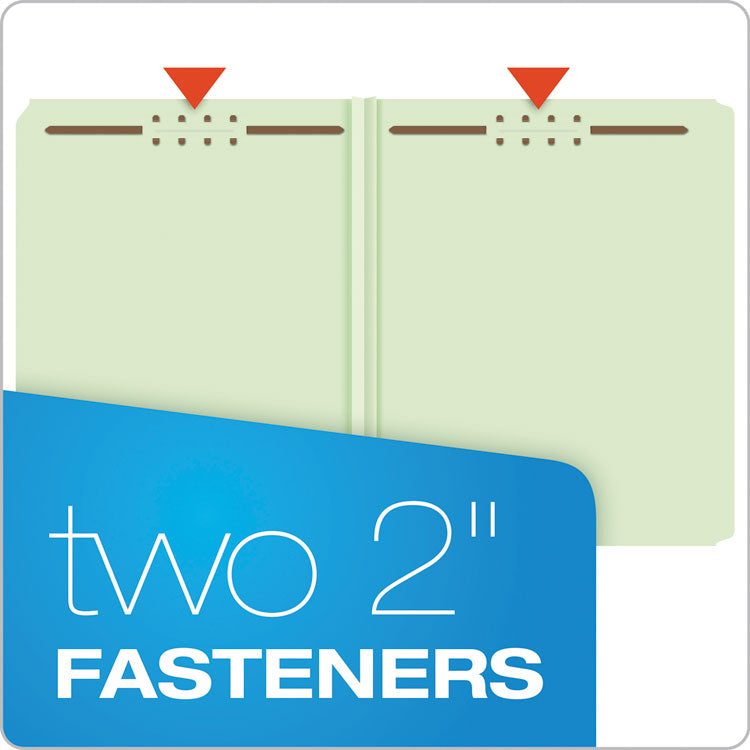 Heavy-Duty Pressboard Folders with Embossed Fasteners, Straight Tab, Expands 2", 2 Fasteners, Letter Size, Green, 25/Box