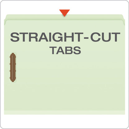 Heavy-Duty Pressboard Folders with Embossed Fasteners, Straight Tab, Expands 2", 2 Fasteners, Letter Size, Green, 25/Box