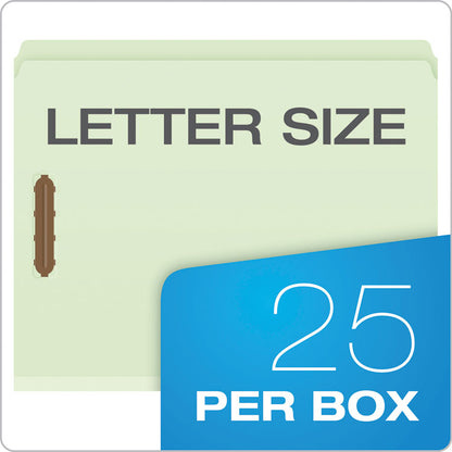 Heavy-Duty Pressboard Folders with Embossed Fasteners, Straight Tab, Expands 2", 2 Fasteners, Letter Size, Green, 25/Box