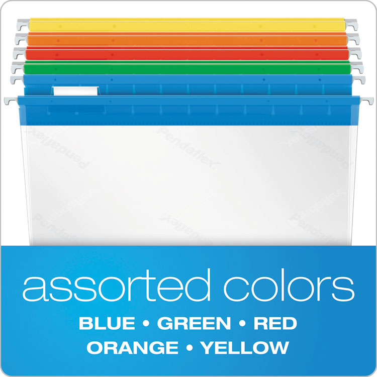 Poly Hanging Folders, Letter Size, 1/5-Cut Tabs, Assorted Colors, 25/Box