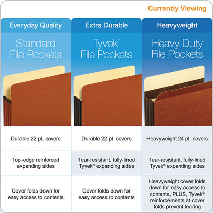 Heavy-Duty File Pockets, 5.25" Expansion, Letter Size, Redrope, 10/Box