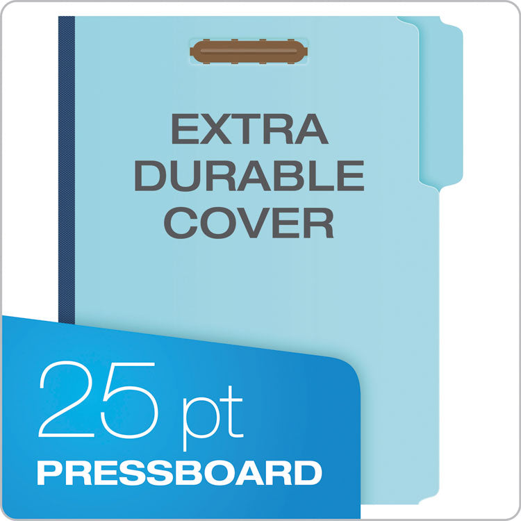 Heavy-Duty Pressboard Folders with Embossed Fasteners, 1/3-Cut Tab, Expands 1", 2 Fasteners, Letter Size, Blue, 25/Box