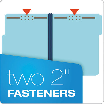 Heavy-Duty Pressboard Folders with Embossed Fasteners, 1/3-Cut Tab, Expands 1", 2 Fasteners, Letter Size, Blue, 25/Box