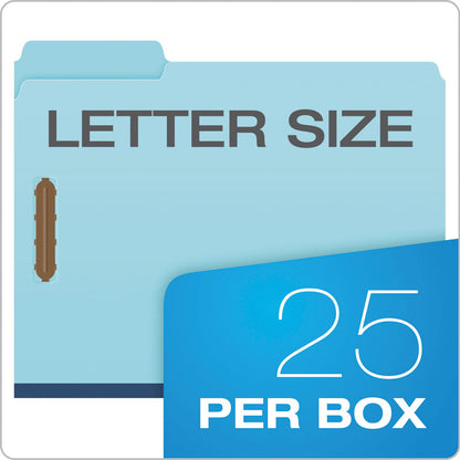 Heavy-Duty Pressboard Folders with Embossed Fasteners, 1/3-Cut Tab, Expands 1", 2 Fasteners, Letter Size, Blue, 25/Box
