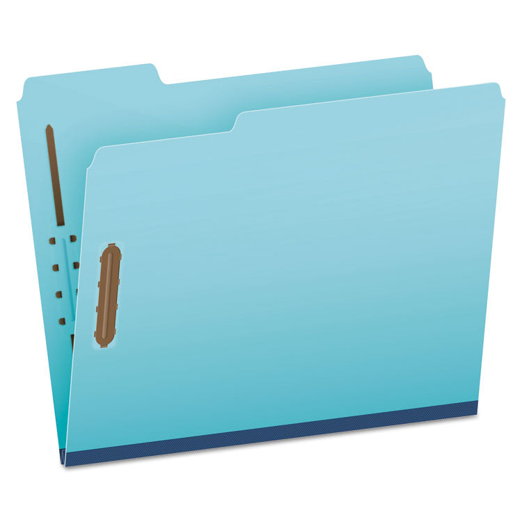 Heavy-Duty Pressboard Folders with Embossed Fasteners, 1/3-Cut Tab, Expands 1", 2 Fasteners, Letter Size, Blue, 25/Box