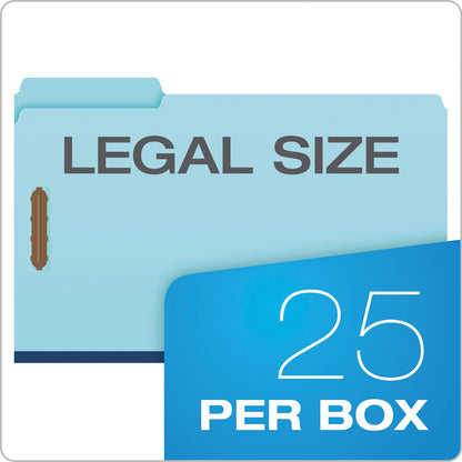 Heavy-Duty Pressboard Folders with Embossed Fasteners, 1/3-Cut Tab, Expands 1", 2 Fasteners, Legal Size, Blue, 25/Box