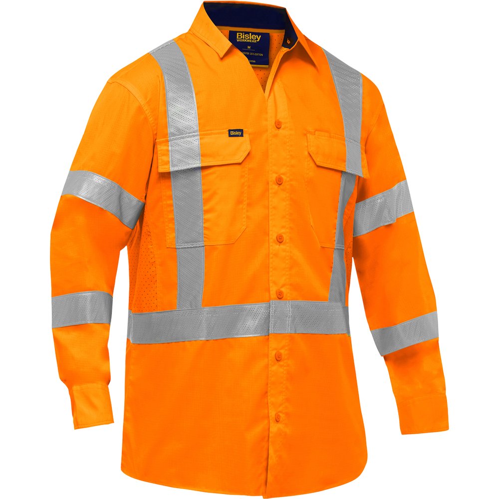 Bisley Workwear by PIP T R CL3&CSA Z96 L.sleeveshirt W/AIRFLOW M ORG