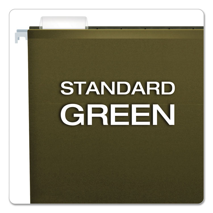 Extra-Capacity Reinforced Hanging File Folders with Box Bottom, 2" Capacity, Letter Size, 1/5-Cut Tabs, Green, 25/Box