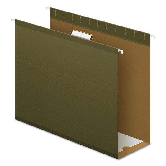 Extra Capacity Reinforced Hanging File Folders with Box Bottom, 4" Capacity, Letter Size, 1/5-Cut Tabs, Green, 25/Box