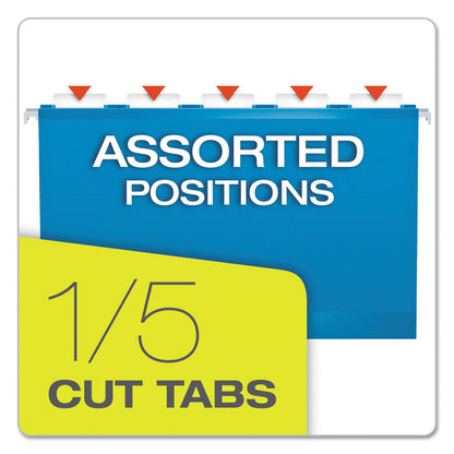 Extra Capacity Reinforced Hanging File Folders with Box Bottom w/ Tabs, 2" Capacity, Legal, 1/5-Cut Tabs, Asst Colors,25/BX