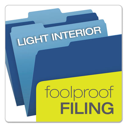 Colored File Folders, 1/3-Cut Tabs: Assorted, Letter Size, Navy Blue/Light Blue, 100/Box