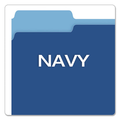 Colored File Folders, 1/3-Cut Tabs: Assorted, Letter Size, Navy Blue/Light Blue, 100/Box