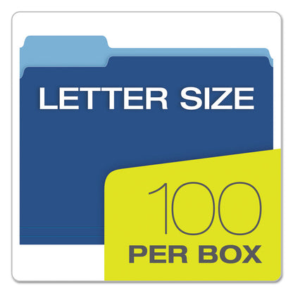 Colored File Folders, 1/3-Cut Tabs: Assorted, Letter Size, Navy Blue/Light Blue, 100/Box