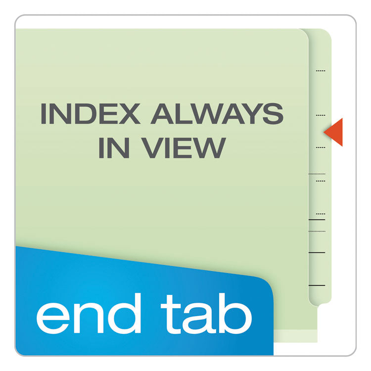 End Tab Classification Folders, Straight Tab, Expands 2.5", 2 Dividers, 6 Fasteners, Letter Size, Pale Green, 10/Box