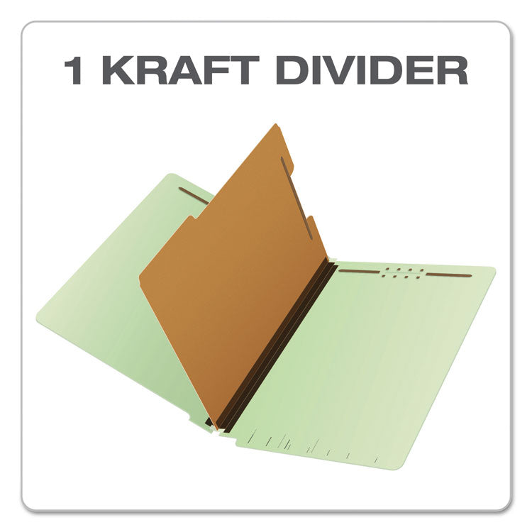 End Tab Classification Folders, Straight Tab, Expands 2", 1 Divider, 4 Fasteners, Legal Size, Pale Green, 10/Box