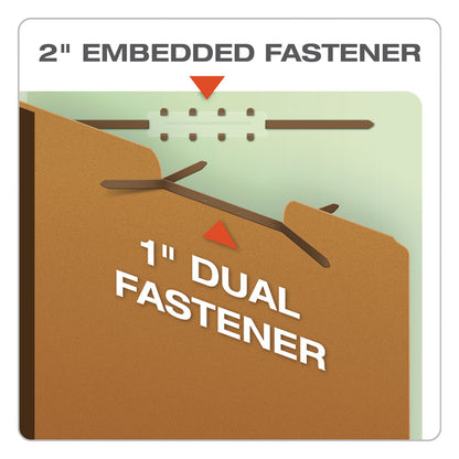 End Tab Classification Folders, Straight Tab, Expands 2.5", 2 Dividers, 6 Fasteners, Letter Size, Pale Green, 10/Box