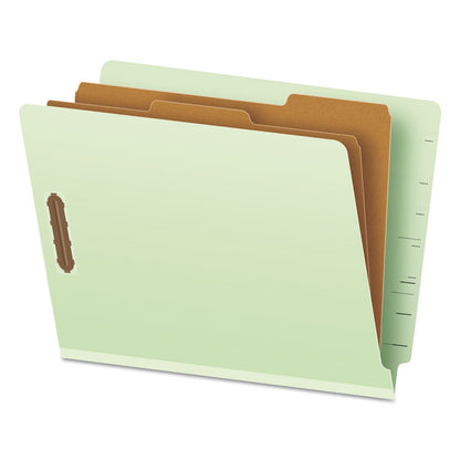 End Tab Classification Folders, Straight Tab, Expands 2.5", 2 Dividers, 6 Fasteners, Letter Size, Pale Green, 10/Box
