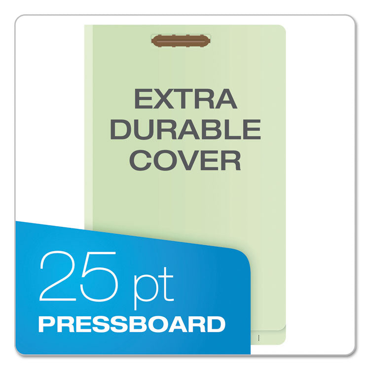 End Tab Classification Folders, Straight Tab, Expands 2", 2 Dividers, 6 Fasteners, Legal Size, Pale Green, 10/Box