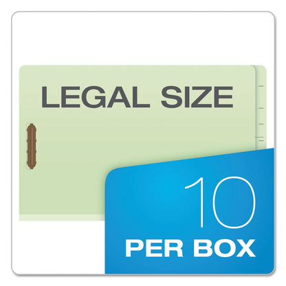 End Tab Classification Folders, Straight Tab, Expands 2", 1 Divider, 4 Fasteners, Legal Size, Pale Green, 10/Box