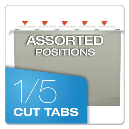 Colored Reinforced Hanging Folders, Letter Size, 1/5-Cut Tabs, Gray, 25/Box