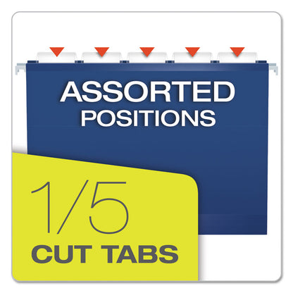 Colored Reinforced Hanging Folders, Letter Size, 1/5-Cut Tabs, Navy, 25/Box