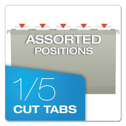 Colored Reinforced Hanging Folders, Legal Size, 1/5-Cut Tabs, Gray, 25/Box