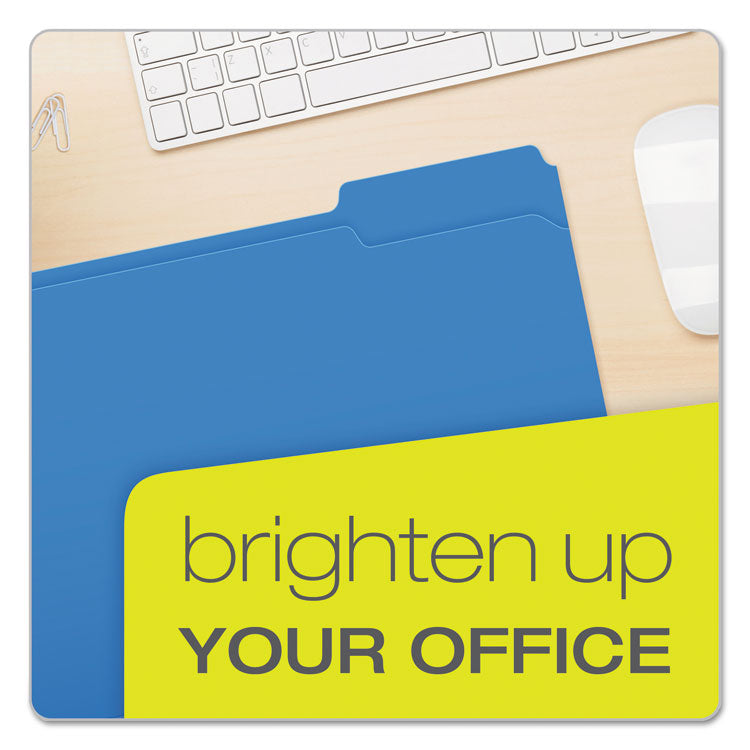 Double-Ply Reinforced Top Tab Colored File Folders, 1/3-Cut Tabs: Assorted, Letter Size, 0.75" Expansion, Blue, 100/Box