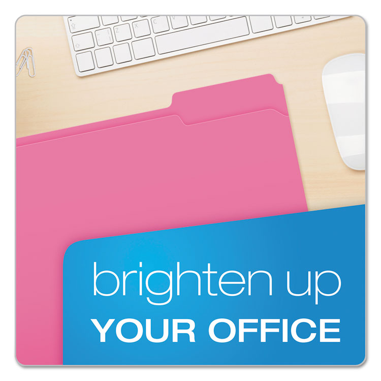 Double-Ply Reinforced Top Tab Colored File Folders, 1/3-Cut Tabs: Assorted, Letter Size, 0.75" Expansion, Pink, 100/Box