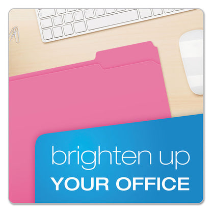 Double-Ply Reinforced Top Tab Colored File Folders, 1/3-Cut Tabs: Assorted, Letter Size, 0.75" Expansion, Pink, 100/Box