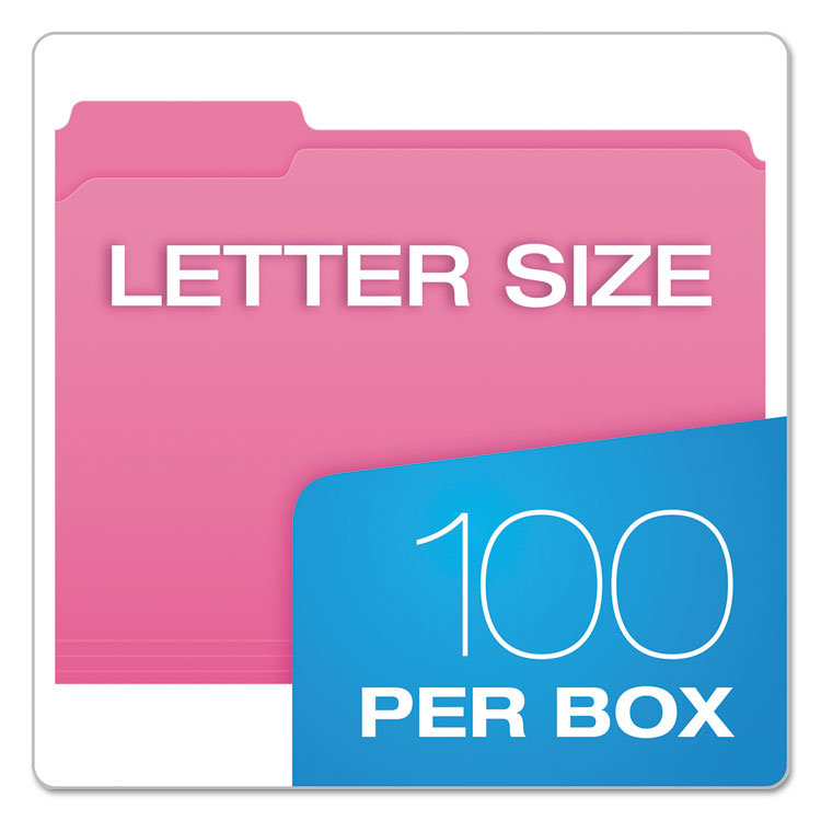 Double-Ply Reinforced Top Tab Colored File Folders, 1/3-Cut Tabs: Assorted, Letter Size, 0.75" Expansion, Pink, 100/Box