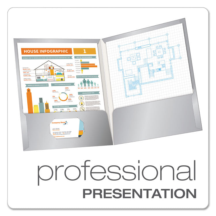 Laminated Twin Pocket Folders, Accommodates (100) 11 x 8.5 Sheets, Gray, 25/Box