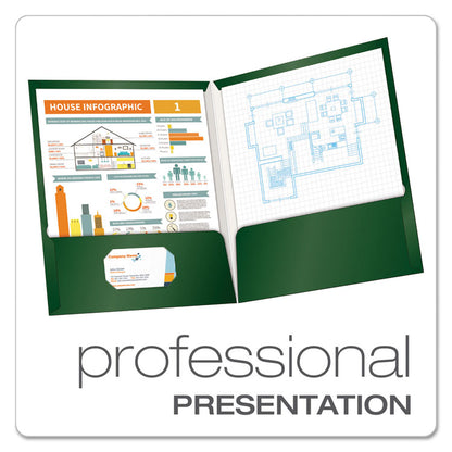 Laminated Twin Pocket Folders, Accommodates (100) 11 x 8.5 Sheets, Green, 25/Box